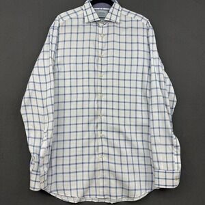 Charles Tyrwhitt Shirt Mens 16 1/2 35 Blue White Slim Fit Checkered Button Down